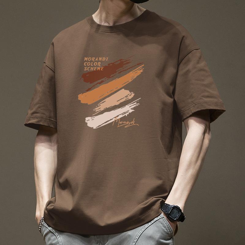 乐天商城 - メンズ 短袖 Tシャツ トップス 綿 100% ゆったり ルーズフィット 日系 スタイル 軽熟 カジュアル 日常 着用 春夏 透気性 普通 厚み 丸首 セットイン 袖 プリント 柄 白色 ブラック ネイビー グレー ブルー コーヒー ブラウン カーキ グ