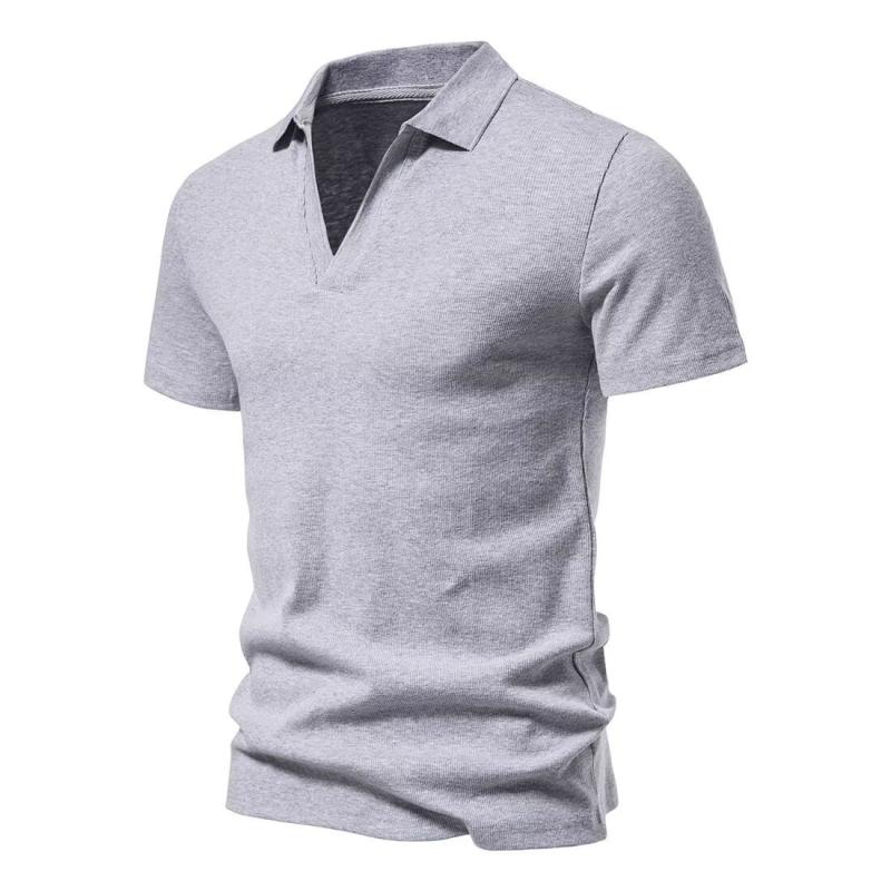 長袖 - メンズ 短袖 Tシャツ 翻領 純色 修身 弾力 トレンド Vネック トップス 軽熟 休闲 ポリエステル 接触冷感 ブラック ホワイト グレー 夏 吸湿速乾 通勤 普段使い 伸縮性