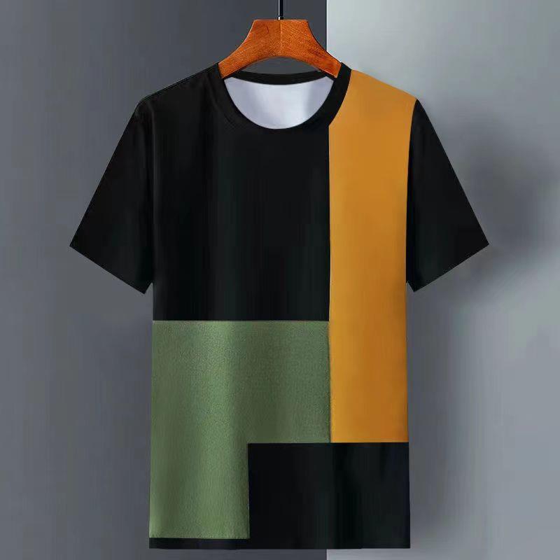 Spain （Clubs） - Tシャツ メンズ 短袖 春夏 修身型 条紋柄 日式レトロ 挿し色 接触冷感 再生繊維 ポリエステル 抗菌 軽量 シンプル ファッション カジュアル トップス 白色 ブラック 青年向け 通勤 普段使い 部屋着 アウトドア ビッグシルエット Vネック 伸縮性