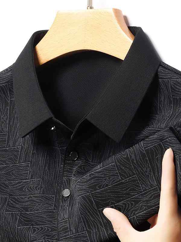 ポロシャツ メンズ 短袖 夏季 薄手 ストライプ柄 合体型 ポリエステル混紡 免烫加工 ビジネスカジュアル 普段使い 通勤対応 ブラック グリーン ブラウン オレンジ ベージュ 中高年向け 軽量 吸湿速乾 伸縮性 涼しい 韓国風