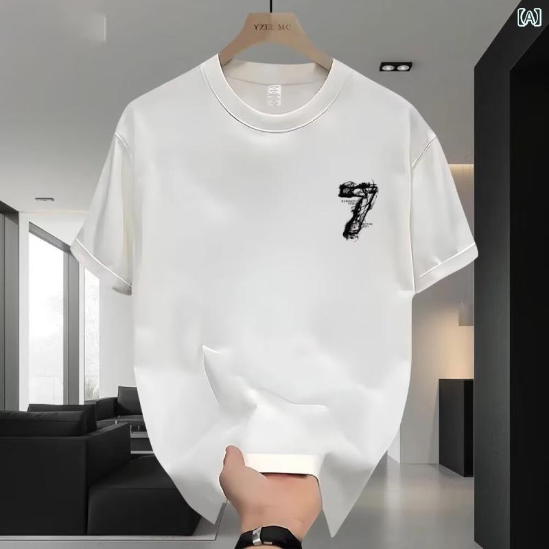 Tシャツ メンズ 短袖 綿 素材 透気性 吸湿速乾 夏 春夏 秋 トップス 半袖 丸首 ゆったり シルエット プリント 柄 創造的 楽しい デザイ..