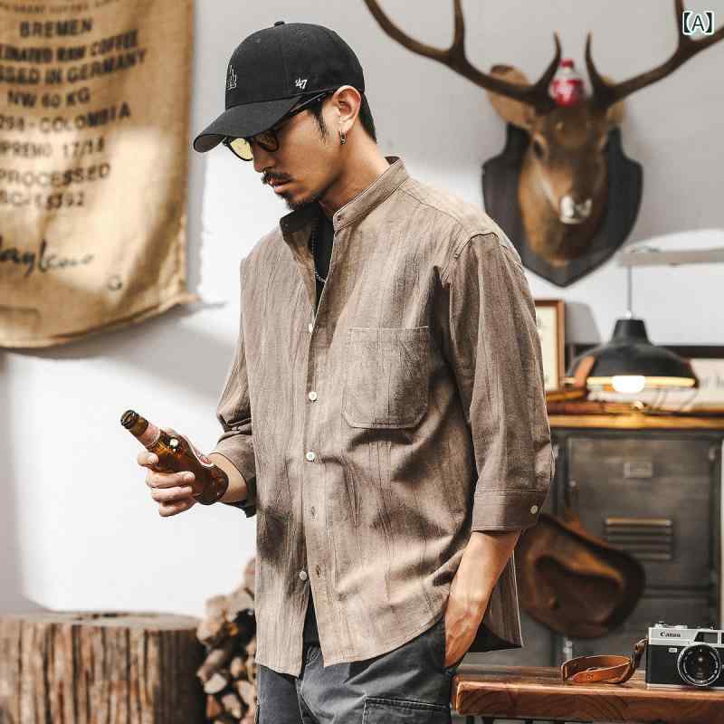 ・カテゴリ: シャツ・スタイル: 青春流行・主な素材: 綿81-90%・スタイル: 開衫・フィット: ゆったり・ネックライン: スタンドカラー・袖丈: 七分袖・柄: ストライプ・厚み: 薄手・適用シーン: スポーツ・カラー展開: ブラウン、グレー、ブルー・サイズ展開: M、L、XL、2XL、3XL、4XL・機能: ノーアイロン・対象: 青少年、成人男性