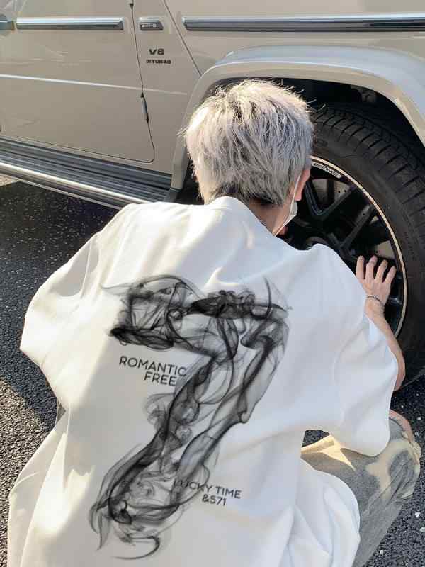 メンズ Tシャツ 男性用 半袖 トップス 純棉 コットン 素材 ゆったり ルーズフィット 大きいサイズ ビッグシルエット 丸首 クルーネック プリント ロゴ柄 文字柄 日常使い 普段着 通勤カジュアル 夏用 春夏 吸湿速乾 通気性 軽量 伸縮性 白色 ブ