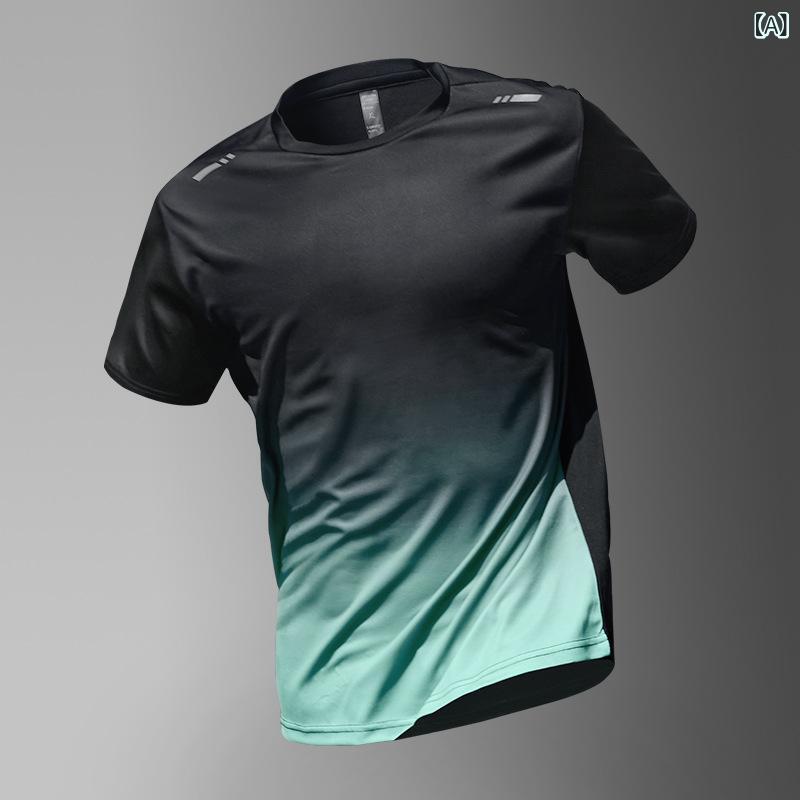 T-Shirts - メンズ Tシャツ 速乾 接触冷感 短袖 薄手 トップス 運動 フィットネス ランニング バスケットボール トレーニング ウェア ポリエステル 吸湿速乾 透気性 条紋 プリント ジオメトリック柄 ルーズフィット ラウンドネック 袖なし 夏 黒 グレー 緑