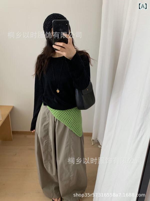 ニット トップス レディース 秋冬 薄手 羊毛混紡 腈纶 長袖 丸首 基本款 インナー ソフト 単品 純色 軽量 柔らか素材 接触冷感 吸湿速乾 ライトブルー イエローグリーン ライトパープル ダークグレー ブラック アイボリー ミルクイエロー ライトピ