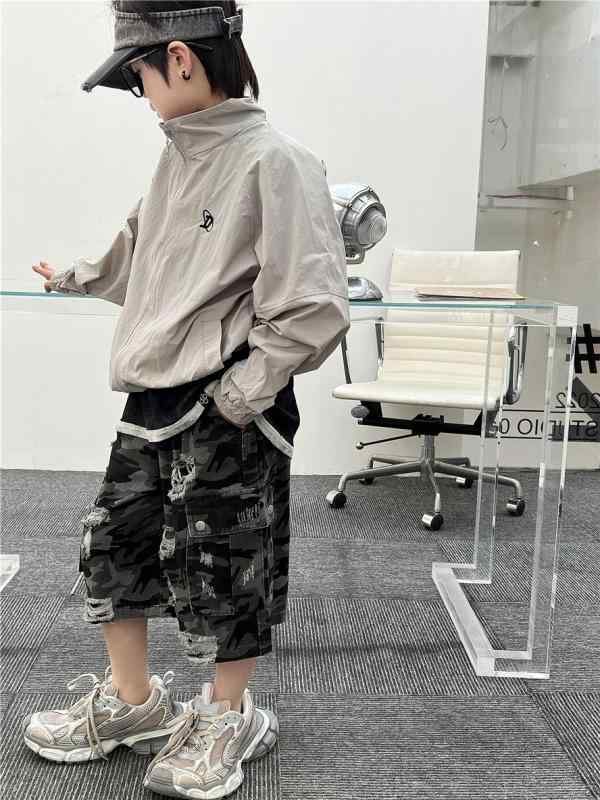 子供 男の子 女の子 春夏 薄手 アウター 防晒服 灰色 刺绣 軽量 接触冷感 ポリエス...