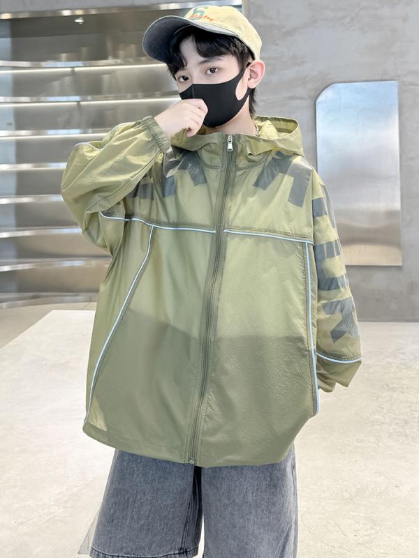 男児 夏服 UVカット 薄手 ジャケット 防紫外線 接触冷感 子供用 トップス 緑 杏色 ...