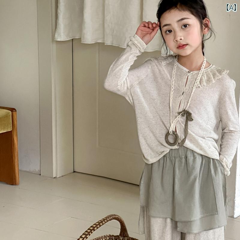 女児 防晒服 長袖 開衫 綿 薄手 接触冷感 柔軟 短丈 丸首 単ボタン 花辺 かわいい ...