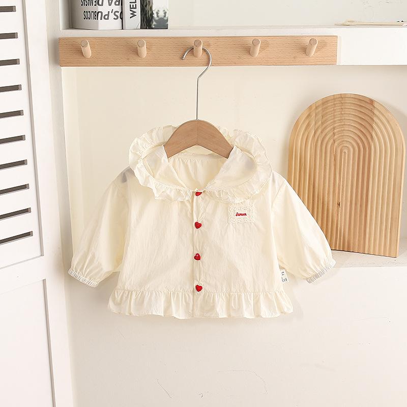 ・カテゴリ: ベビー服・対象性別: 女児・対象年齢: 1-3歳・主な素材: ポリエステル100%・カラー展開: 米白色・サイズ展開: 73、80、90、100・フード: あり・機能: UVカット