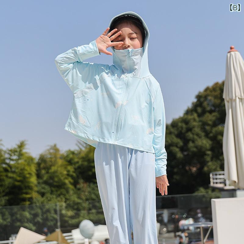 キッズ 男女共用 春夏 連帽 防紫外線 防晒服 接触冷感 ポリエステル 軽量 通気性 ...