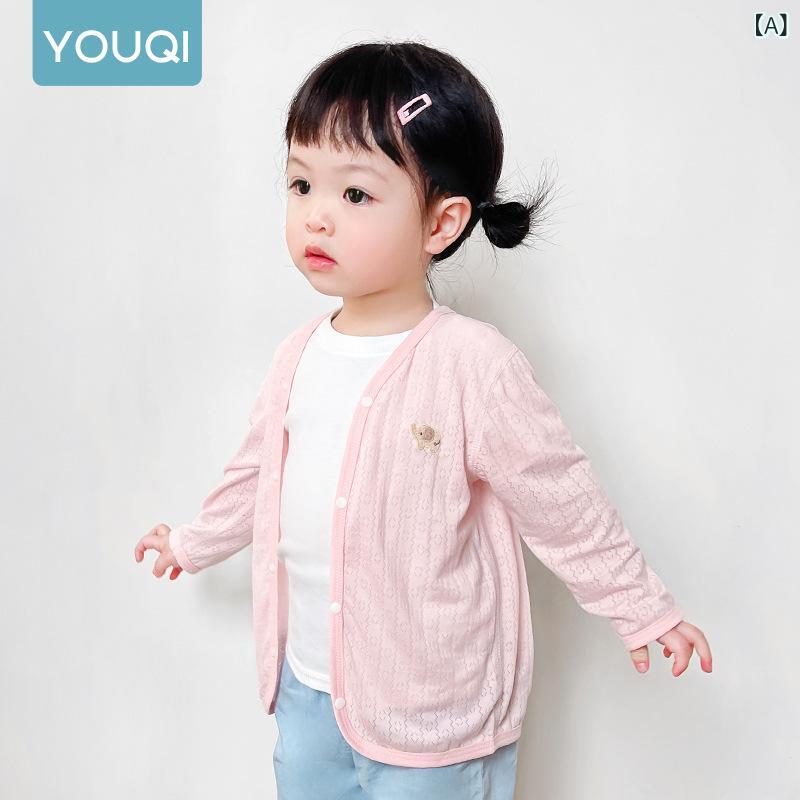 ベビー 防晒服 男女兼用 夏 薄手 開衫 上衣 子供 外出着 寝間着 綿素材 竹繊維 再...