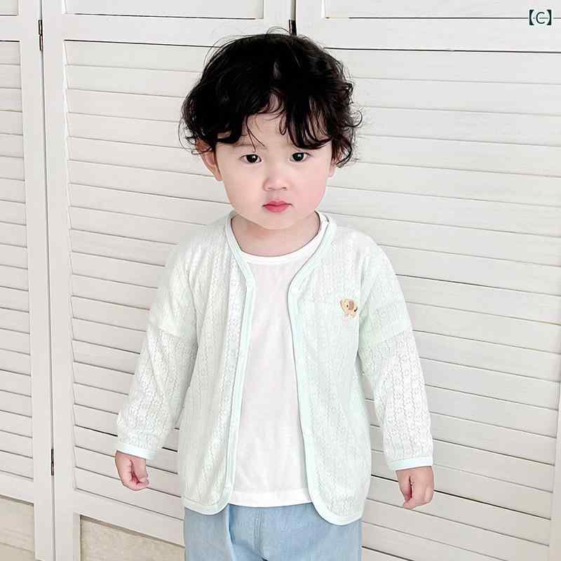 ベビー 防晒服 男女兼用 夏 薄手 開衫 上衣 子供 外出着 寝間着 綿素材 竹繊維 再...