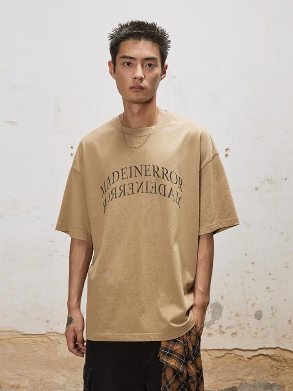 乐天商城 - メンズ Tシャツ トップス ビンテージ スタイル 綿素材 耐磨 加工 印花 デザイン 丸首 短袖 ゆったり ルーズ フィット 夏用 ブラウン系 カラー 深色 浅色 青少年 向け 成人 男性用 普段使い 休闲 スタイル 接触冷感 軽量 吸湿速乾 機能 ビッ