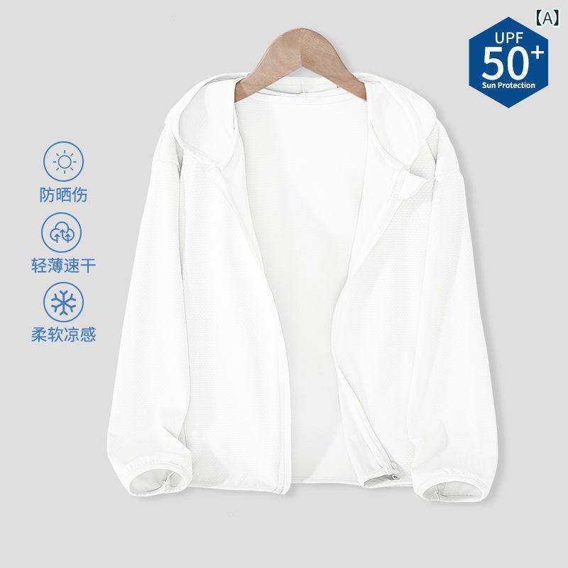 子供用 男女兼用 防晒服 接触冷感 ポリエステル 紫外線カット 透気性 薄手 連帽 ジ...