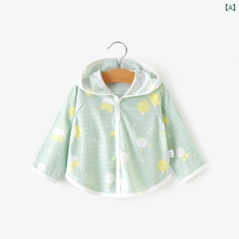 キッズ ベビー 女の子 男の子 防晒服 防蚊服 夏用 春夏 純棉 綿素材 薄手 透気性 吸湿速乾 連帽 開衫 アウトドア 部屋着 ピクニック かわいい プリント フルーツ柄 動物柄 花柄 ピンク系 アイボリー 軽量 伸縮性 接触冷感 1-3歳