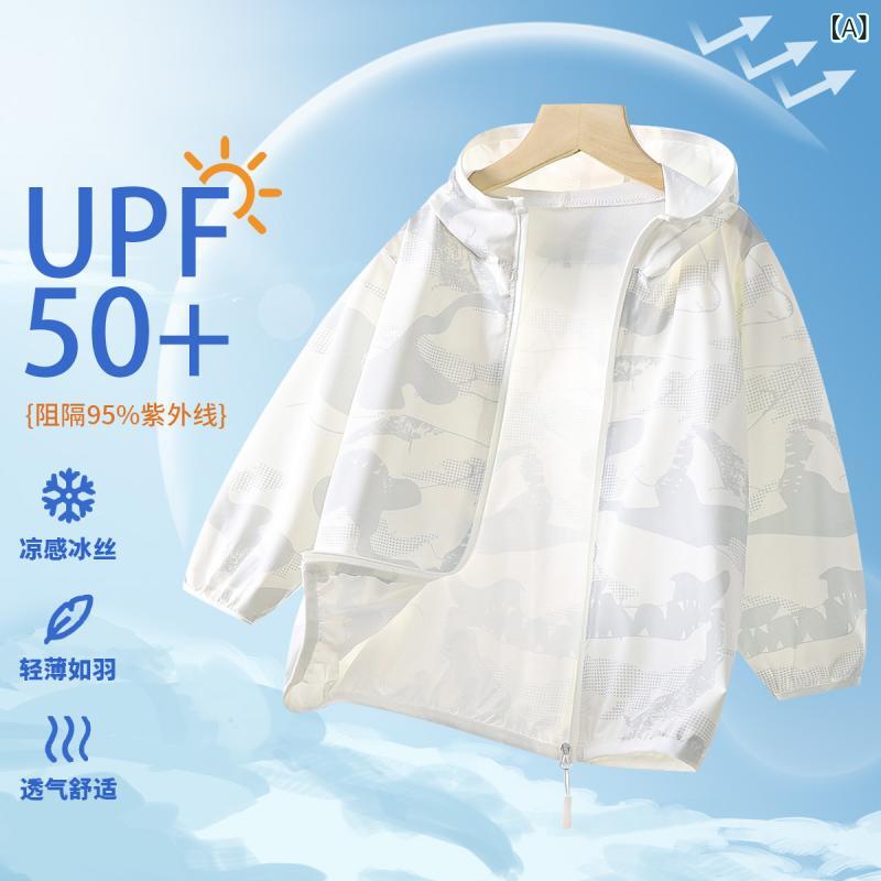 子供服 男女兼用 防紫外線 防晒衣 夏用 接触冷感 軽量 UPF50+ 連帽 長袖 トップス 伸縮性 速乾 ポリエステル混紡 グレー ピンク ブルー カジュアル