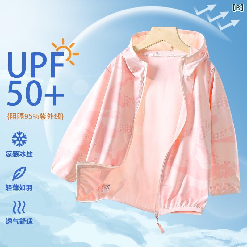 子供服 男女兼用 防紫外線 防晒衣 夏用 接触冷感 軽量 UPF50+ 連帽 長袖 トップス ...