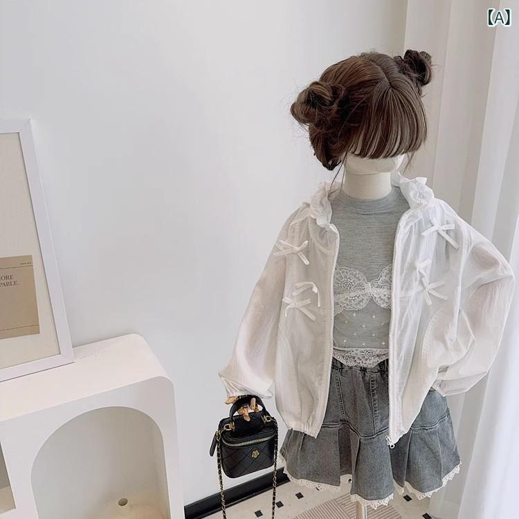 女の子 防晒 トップス コットン 接触冷感 紫外線カット 連帽 花辺 立体 リボン 夏 春夏 軽量 伸縮性 かわいい 普段使い 女児 90cm 100cm 110cm 120cm 130cm 140cm 150cm 160cm 170cm