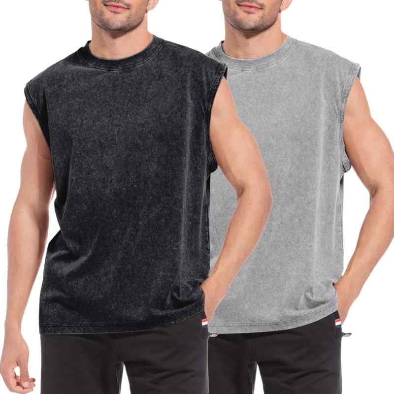 樂天商城 - メンズ タンクトップ 無袖Tシャツ 丸首 ゆったりシルエット 純棉 薄手 夏用 透気性 吸湿速乾 耐久性 カラーバリエーション ブラック 赤系 ブラウン グレー ピンク系 ベージュ グリーン 洗い加工 ヴィンテージ風 ストリートファッション レイヤード