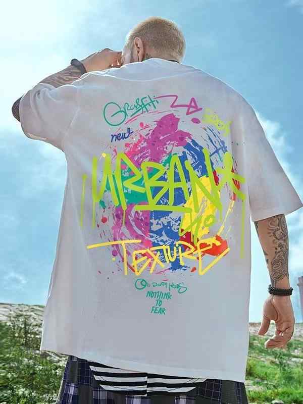 T シャツ メンズ 大きいサイズ ゆったり ラウンドネック プリント アルファベット ストリート ファッション 綿 素材 短袖 ブラック ホワイト 通気性 吸湿速乾 夏 普段使い ヒップホップ スタイル ビッグシルエット 休日コーデ