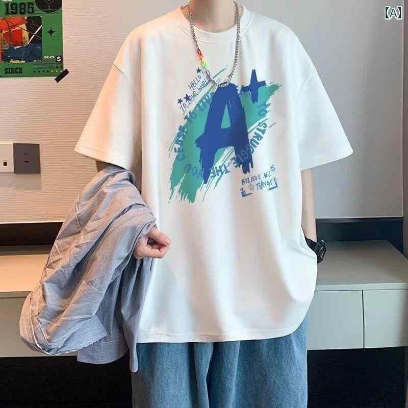 乐天商城 - Tシャツ メンズ 短袖 夏 涼しい 速乾 接触冷感 再生繊維 ゆったり 丸首 韓流 ストリート カジュアル 日常使い 青春 印花 3D 柄 白色 ブラック 軽量 伸縮性 通気性