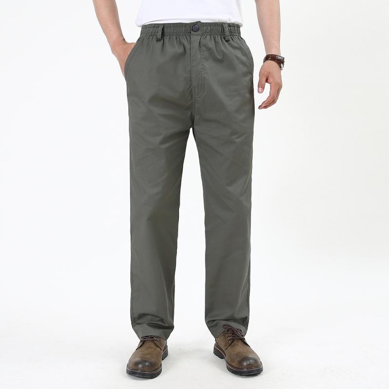 Pants - メンズ ロングパンツ 直筒 コットン 95% 軍緑 ライトグレー 中腰 松緊 薄手 秋 春夏 秋冬 ゆったり 大きいサイズ 基本 ロング丈 無弾力 水洗 ロブヘム ストレート 普段使い ファッション 都市スタイル 青年 成人 男性用 運動 休日 軽量 吸