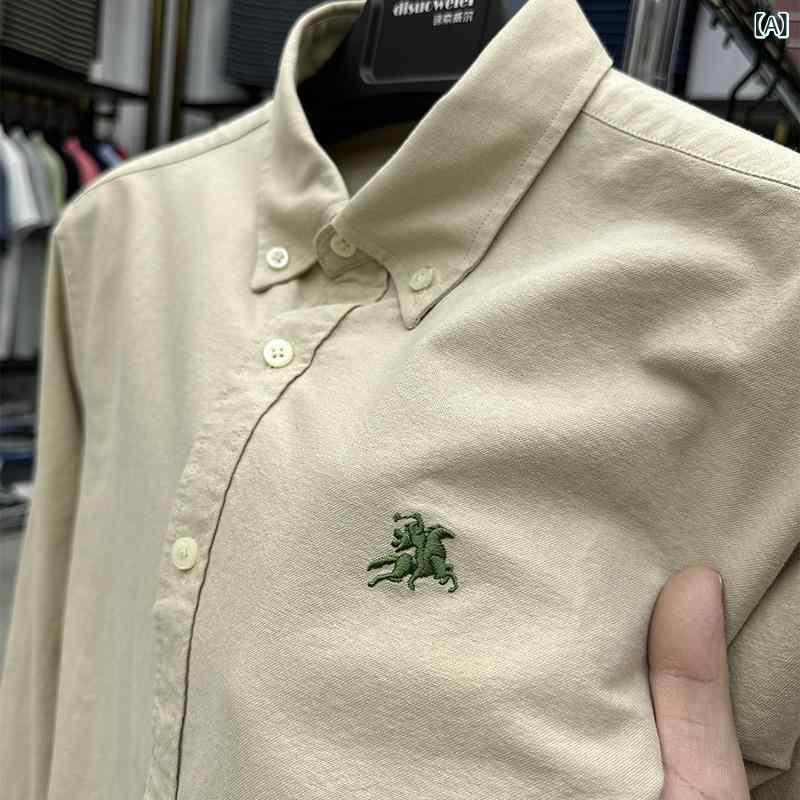 長袖シャツ メンズ 男性用 純棉 吸湿速乾 100支 ゆったりシルエット スタンドカラー ステッチ ファッション 都市スタイル 秋 秋冬 ライ..