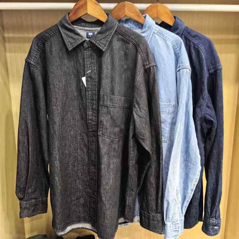 メンズ レディース デニム シャツ トップス 牛仔布 綿 素材 立領 長袖 開襟 切り替え デザイン 口袋 装飾 ゆったり シルエット 薄手 軽..