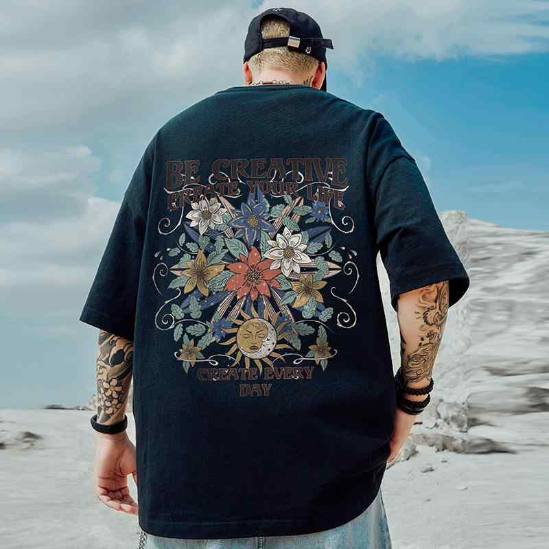 Rakuten - Tシャツ メンズ 短袖 ルーズフィット ビッグシルエット ヒップホップ ストリート 夏用 純棉 接触冷感 丸首 中袖 無地 カラーパターン ブルー系 ブラック ホワイト 軽量 吸湿速乾 通気性 カジュアル 日常使い ティーン向け