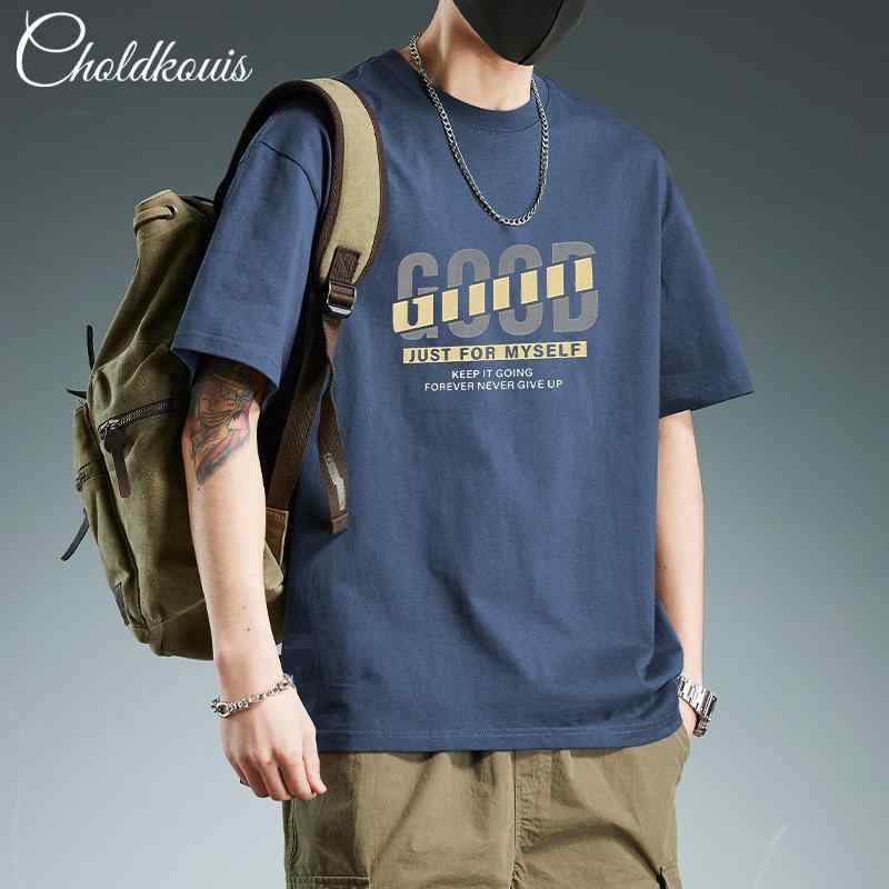 乐天商城 - メンズ 短袖 Tシャツ トップス 綿 100% 素材 丸首 ゆったり ルーズフィット 落肩袖 夏 季節 吸湿速乾 抗菌 耐摩耗 高伸縮 日常 普段使い カジュアル スタイル 白色 黒 ブルー グレー カーキ グリーン コーヒー 色展開 印花 幾何模様 デ