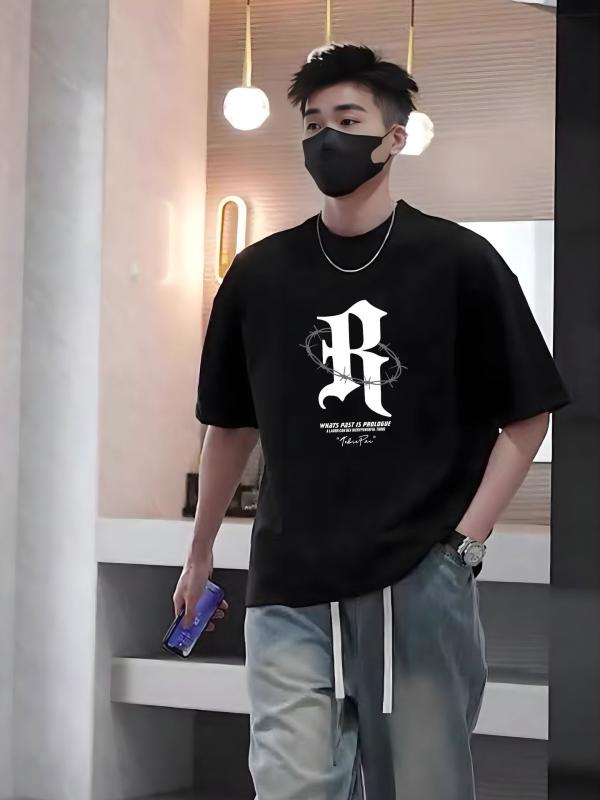 乐天商城 - メンズ Tシャツ 男性用 短袖 トップス 綿100% 丸首 ゆったり ビッグサイズ プリント柄 吸湿速乾 透気性 夏用 スポーツ 普段使い カジュアル スタイル 白色 黒色