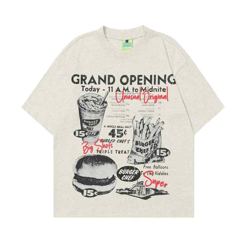 乐天商城 - Tシャツ メンズ 半袖 短袖 トップス 綿 100% 黒 グレー 街頭 スタイル ヴィンテージ プリント ハンバーガー ポテト アルファベット 柄 ゆったり シルエット ラウンドネック セットインスリーブ 夏 透気性 免アイロン カジュアル 普段使い ス