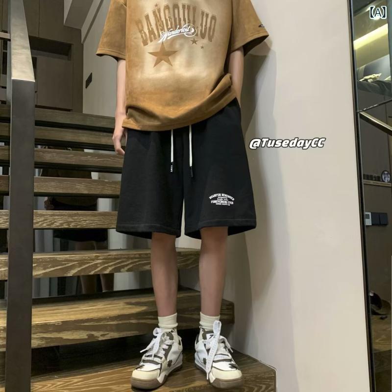 フォークBRのメンズ ショートパンツ 5分丈 直筒型 純色 黒 グレー 涤棉 混紡 素材 高弾性 伸縮性 軽量 夏 春夏 シーズン 運動用 アウトドア 普段使い 学生向け 情侣 カップル コーデ 百搭 コーディネート トレンド ストリートファッション 原宿 スタイル｜アングル2