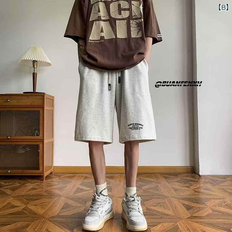 フォークBRのメンズ ショートパンツ 5分丈 直筒型 純色 黒 グレー 涤棉 混紡 素材 高弾性 伸縮性 軽量 夏 春夏 シーズン 運動用 アウトドア 普段使い 学生向け 情侣 カップル コーデ 百搭 コーディネート トレンド ストリートファッション 原宿 スタイル｜アングル3