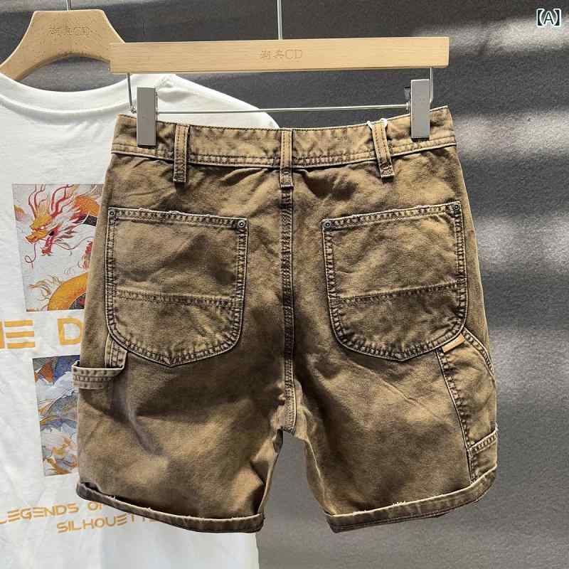 メンズ ショートパンツ 男性用 春 春夏 直筒 ワイドシルエット 薄手 綿素材 無弾性 ミッドライズ 八分丈 半截丈 コーヒーブラウン 純色 スポーツ 日常使い ティーンエイジャー向け カジュアル 快適 軽量 通気性 シンプル ストリート アクティブ モ