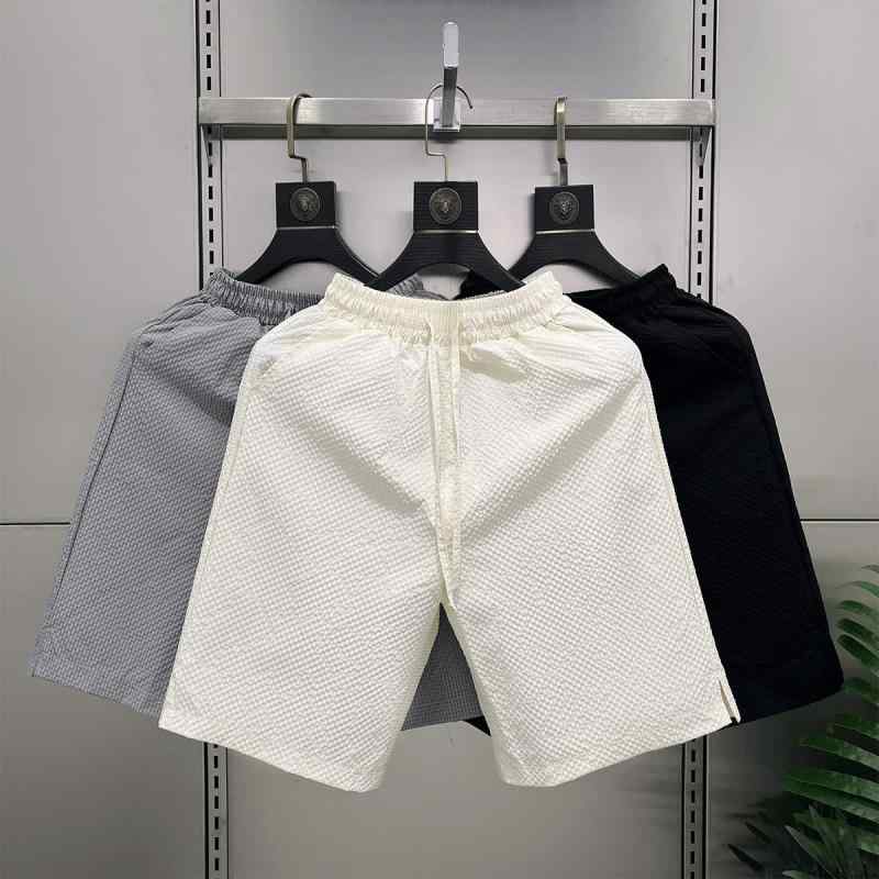 メンズ ショーツ 夏用 韓国風 トレンド ゆったり ルーズ フィット コットン 混紡 ポリエステル ファイバー 純色 サイド スリット ミッ..