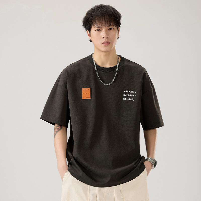 乐天商城 - Tシャツ メンズ 短袖 接触冷感 コットン 綿素材 75パーセント 透気性 軽量 厚手 260g ルーズフィット ビッグシルエット ラウンドネック プリント柄 無地 ブラック グレー ベージュ 春夏 秋 普段使い カジュアル ストリートファッション 大学