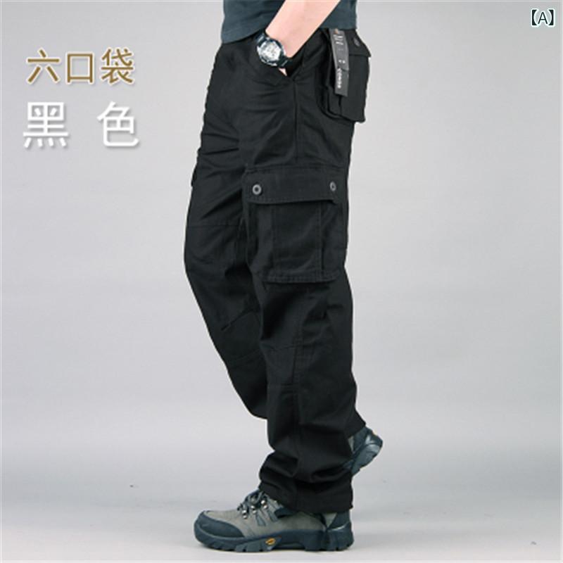 Rakuten - メンズ 工装パンツ 長ズボン 直筒型 高腰 6ポケット 立体ポケット 多ポケット 春夏 コットン 100% 純色 透気性 耐摩耗 免烫処理 ビジネス カジュアル 普段使い 大きいサイズ 黒 ベージュ ミリタリーグリーン ダークグリーン グリーン ネイビー