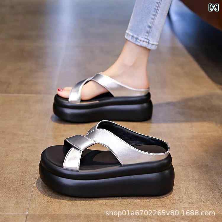 女性 厚底 インソール フラットサンダル 夏 外履き ヒール フェミニン スカートコーデ ビーチシューズ 銀色 国風グリーン ブラック 国風ブラック PU素材 丸トゥ ラバーソール ノーインソール 軽量 伸縮性 吸湿速乾 屋外用 足元おしゃれ 歩きやすい