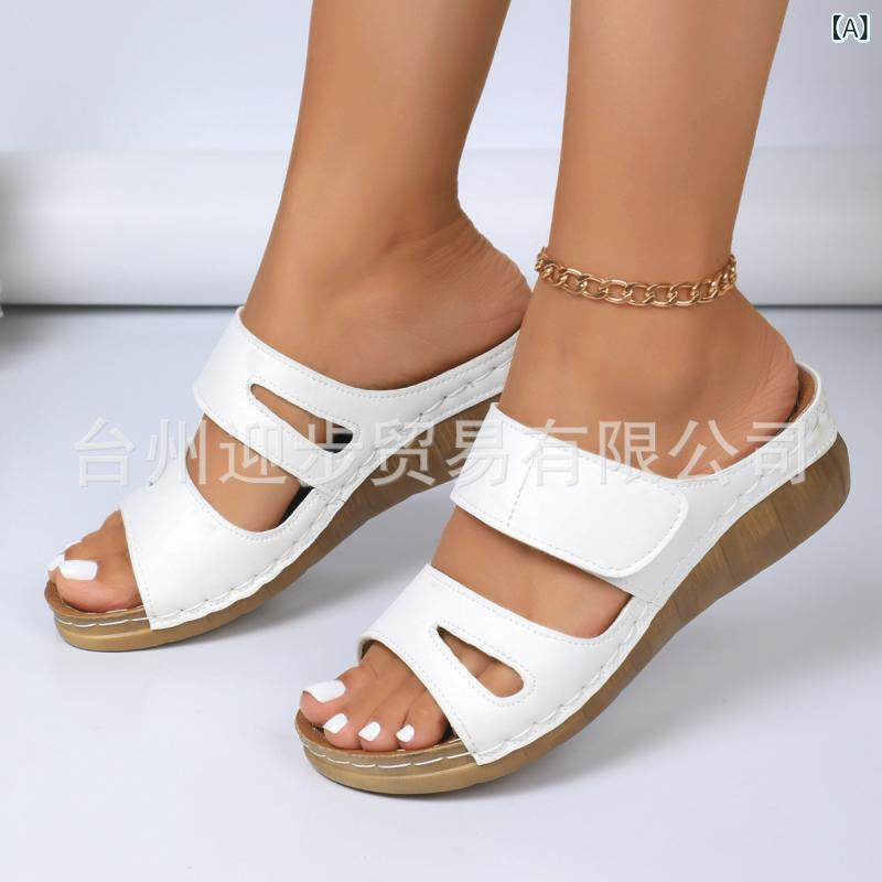 女性用 フィッシュマウス 厚底 ウェッジソール ビーチサンダル オープントゥ ストラップ ローファー シンプル 夏用 通勤スタイル PU素..
