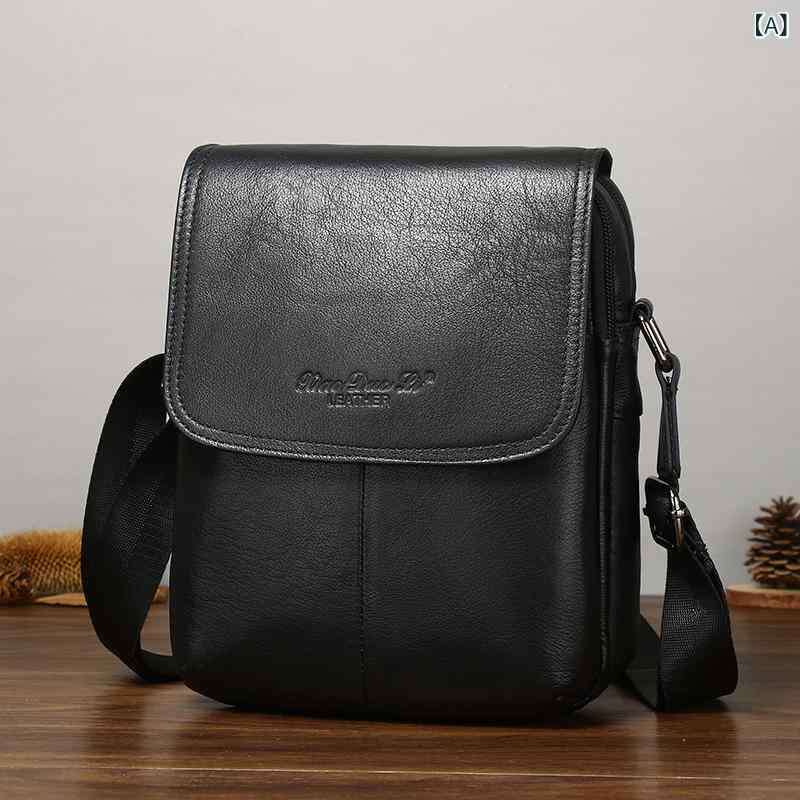メンズ 斜めがけ バッグ 男性用 本革 鞄 牛革 シングルショルダー バックパック 復古 ストリートファッション 肩掛け 鞄 大容量 多ポケット ハンドバッグ 軽量 通勤 普段使い ブラック 黄褐色 純色 ポリエステル ライニング 秋冬 9インチ 収納