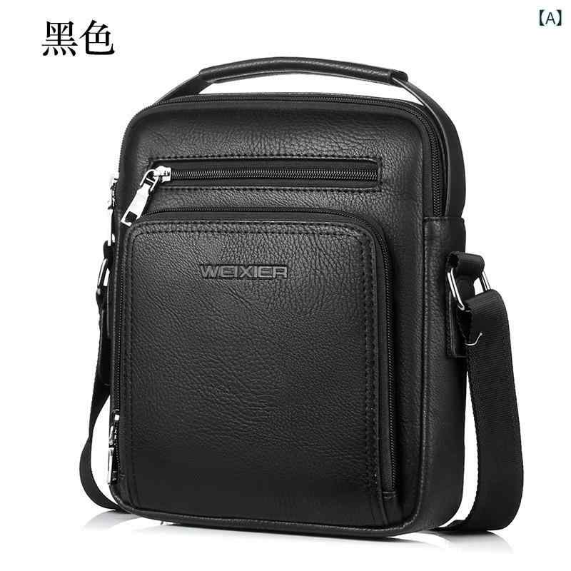 Men'S Bag - メンズ 斜めがけ バッグ ショルダーバッグ 男性用 鞄 ビジネス 軽量 防水 PUレザー 純色 ブラック ブラウン 通勤 普段使い アウトドア 収納 機能的 耐久性 秋冬