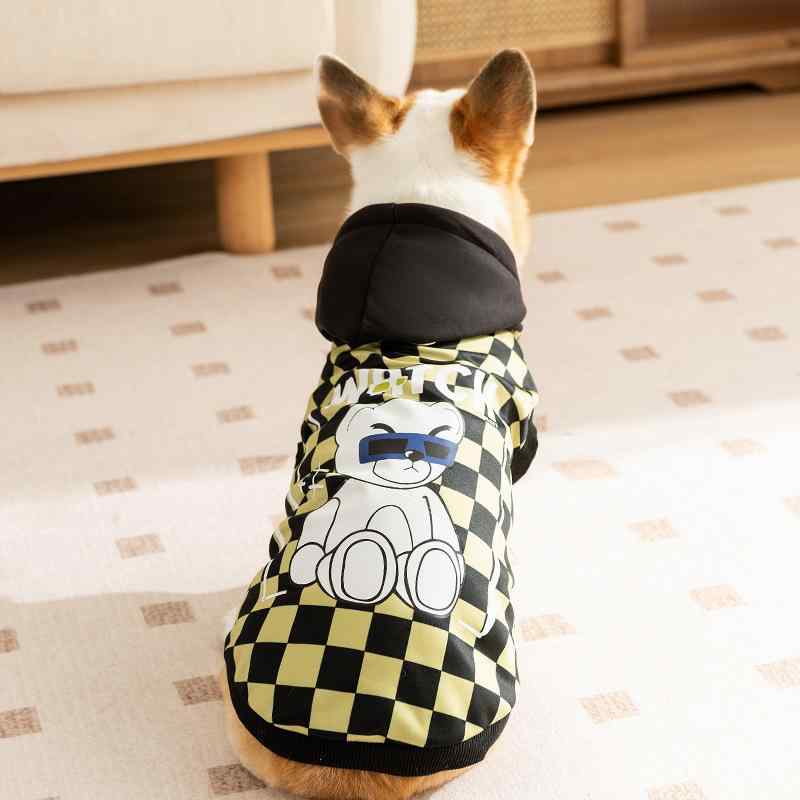 ペット服 パーカー 女の子 男の子 秋冬 チェック柄 フード付き 犬服 ドッグウェア 犬用ウェア 暖かい 保暖 散歩 お出かけ 防寒着 ペット用品 カジュアル シンプル ブラック