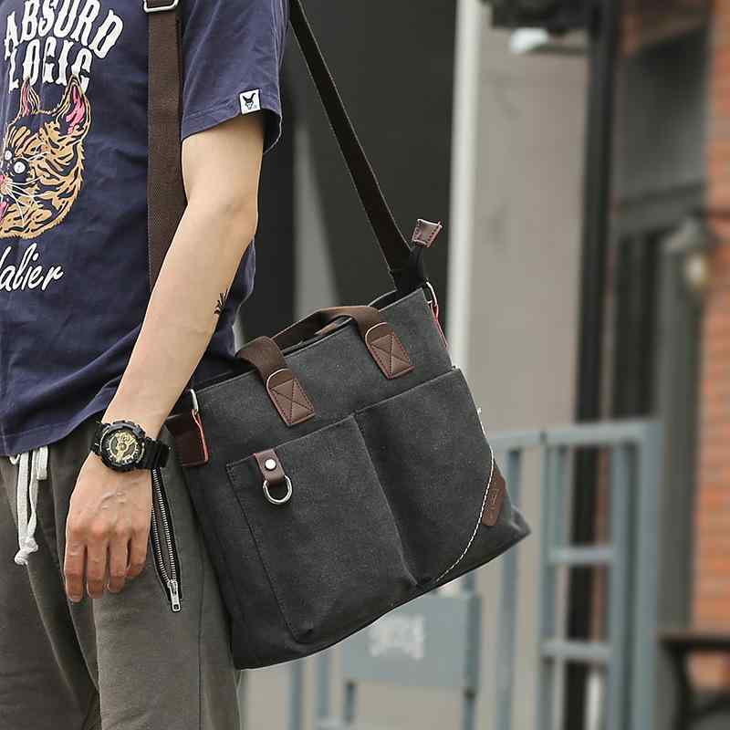 C, D, T, R, W - メンズ ビジネス 帆布 手提 バッグ ショルダー バックパック 学生 バックパック レジャー バックパック 通勤 普段使い 軽量 防水 キャンバス 素材 ポリエステル 裏地 ソリッド カラー ブラウン ブラック コンパクト サイズ 14インチ ノートPC