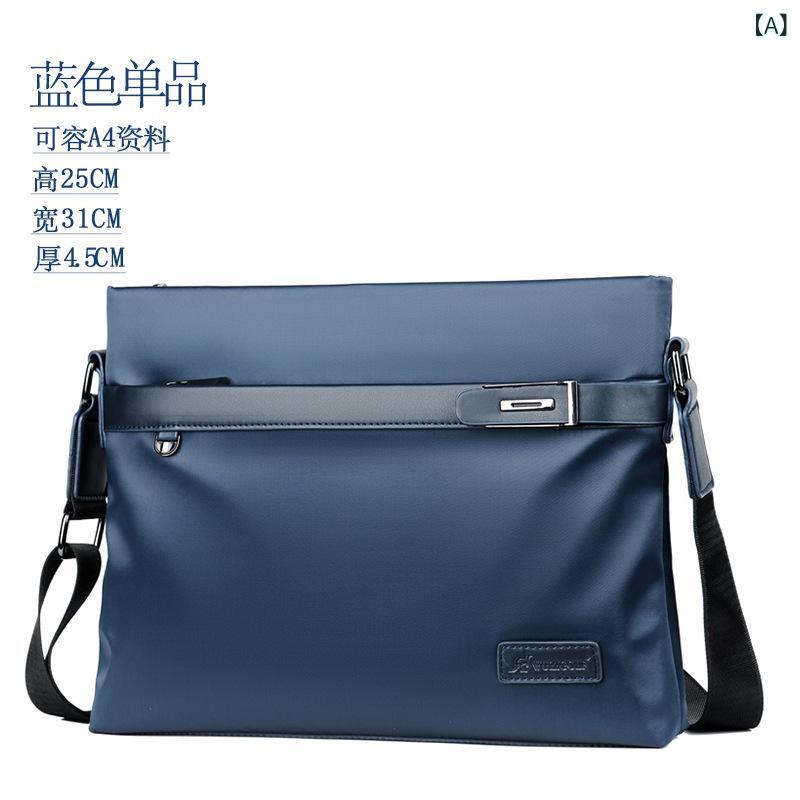 Men'S Bag - メンズ 斜めがけバッグ 男性用 ビジネス 通勤 単肩 バックパック 公文鞄 韓国風 牛津布 軽量 減負 純色 ブルー ブラック 12インチ 収納 ビジネス 旅行 用途
