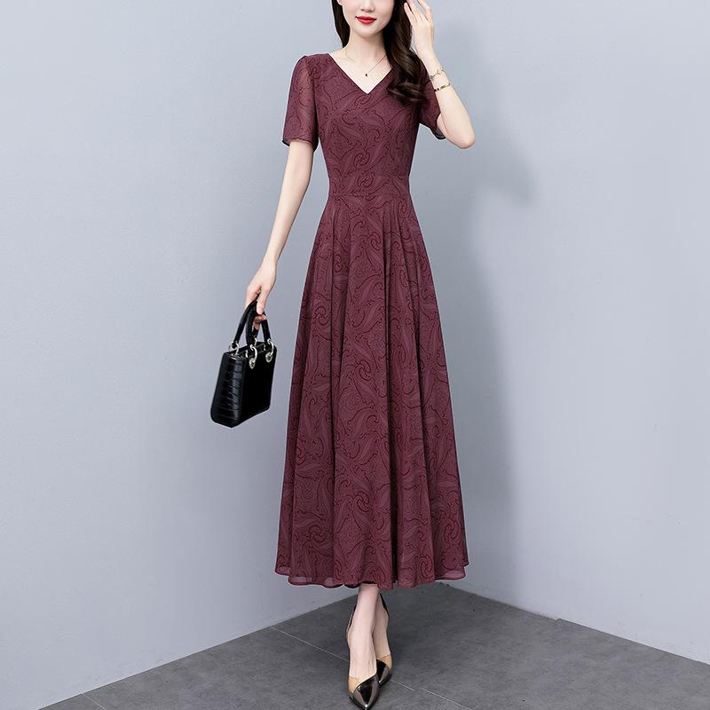 ワンピース レディース ロング丈 シフォン 花柄 フランス風 高級感 ウエストマーク...