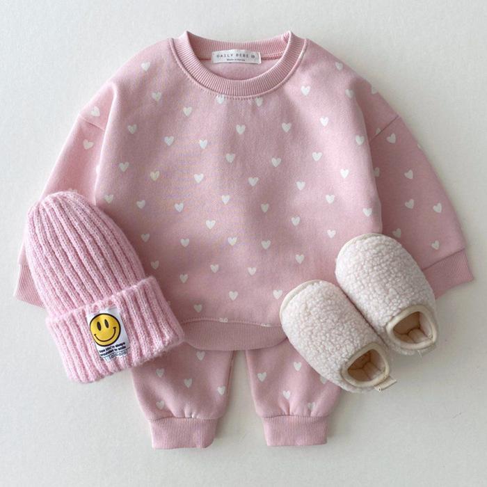 Accessories - 女の子 春 綿 トップス 長袖 長ズボン セット かわいい プリント 薄手 柔らかい ライトベージュ ピンク 赤ちゃん 幼児 普段使い 親子 お揃い 80cm 以下 ユニセックス