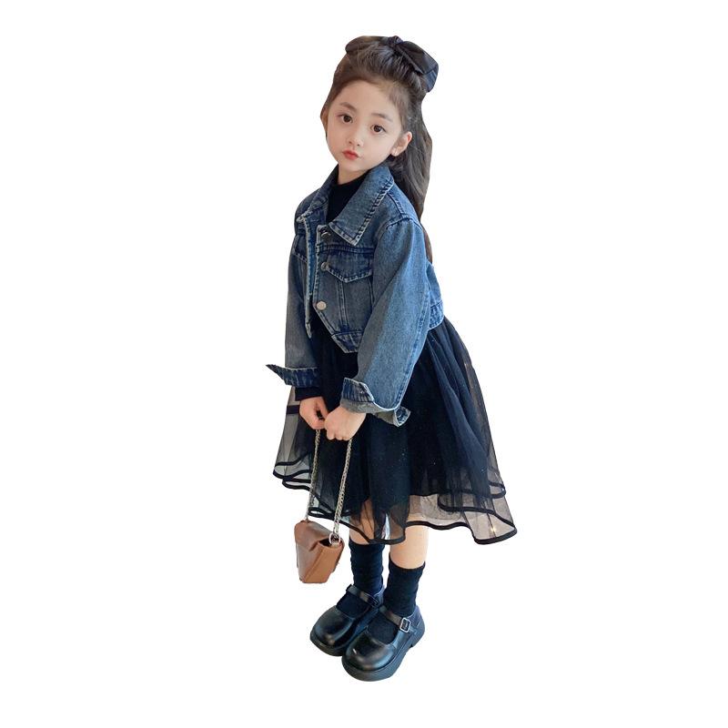 女児 ワンピース セット キッズ 女の子 春秋 長袖 コットン ポリエステル 切り替え デザイン 単色 ブラック ブルー 100cm 110cm 120cm 130cm 140cm 150cm 160cm 普段使い 伸縮性 通学 通園 軽量 セットアップ