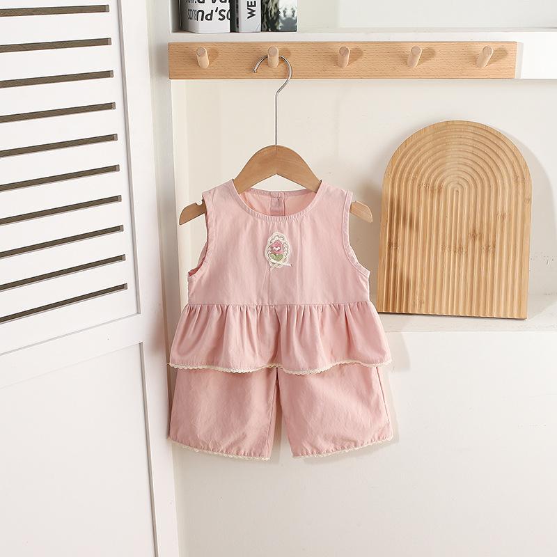 ベビー 女の子 夏服 セット トップス ショートパンツ 薄手 綿 100% ピンク 花柄 無袖 かわいい 柔らかい 肌触り 外出着 花辺 1-3歳 軽量 通気性 吸湿速乾 安全素材 セットアップ キャミソール 風 通年対応