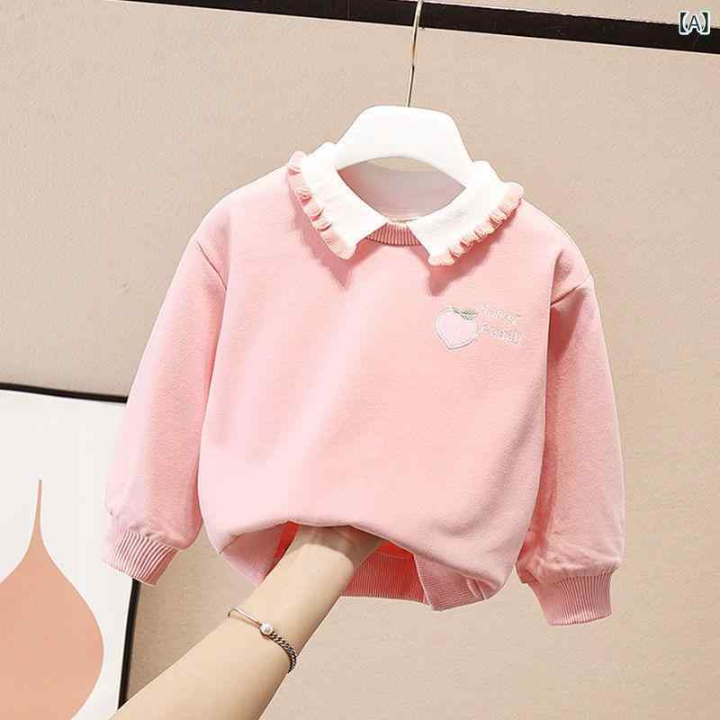 キッズ 女の子 春夏 綿 トップス かわいい ピンク 白 長袖 フーディー ルーズフィット 韓流スタイル 伸縮性 吸湿速乾 普段使い 秋冬対応 軽量 ビッグシルエット セットアップ ベースレイヤー 秋春 ユニセックス